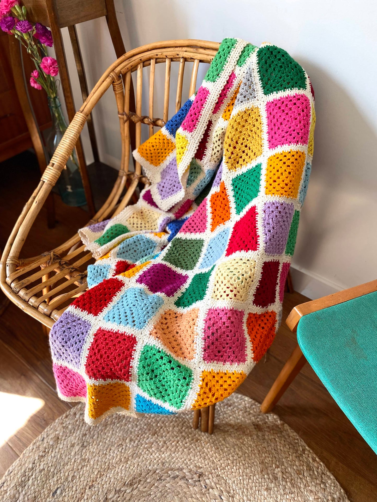 Plaid en crochet en laine vintage Granny square