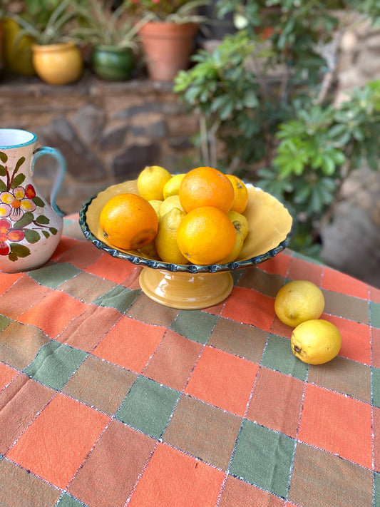 Coupe à fruit en céramique ancienne jaune