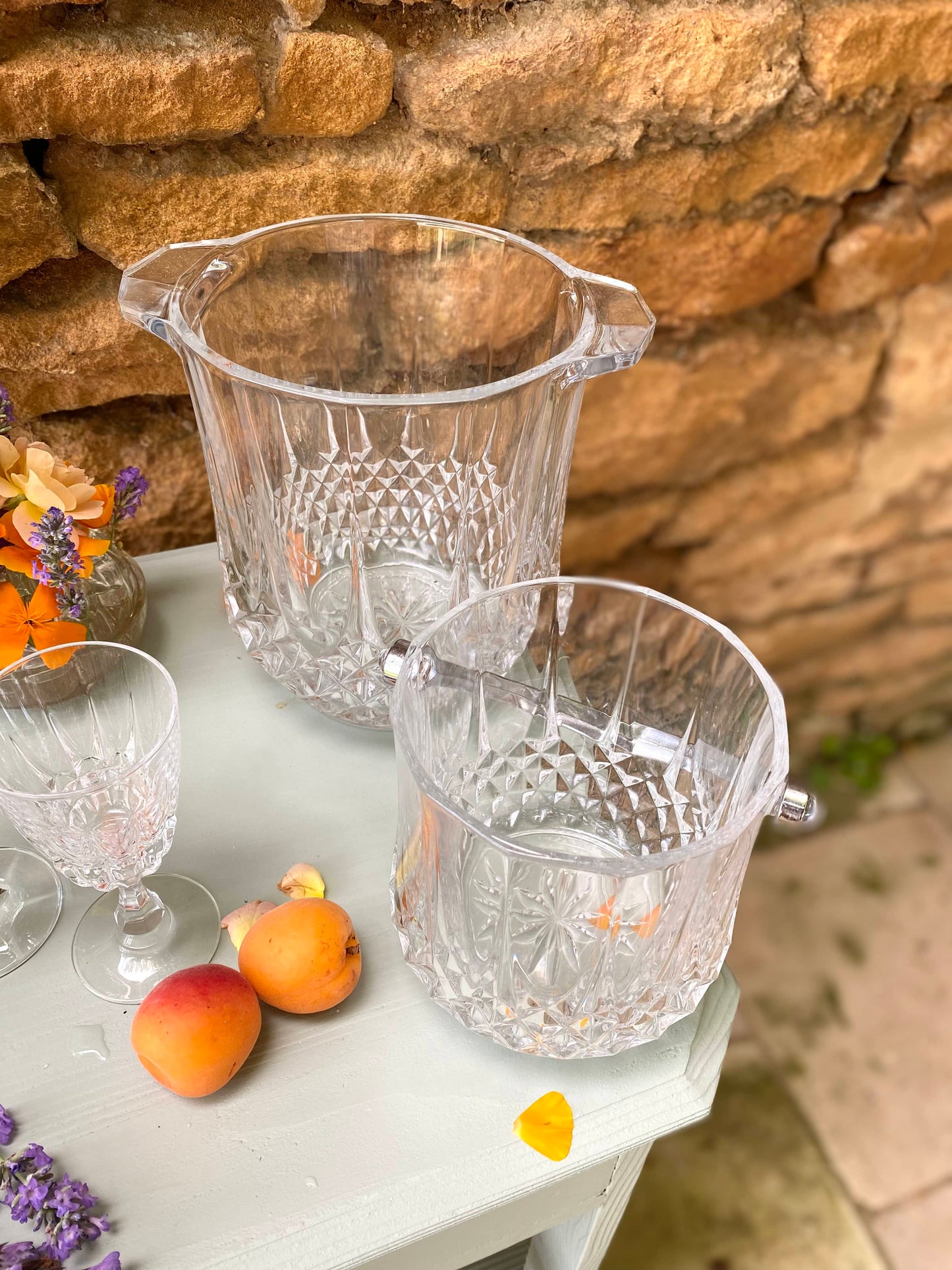 Ensemble de seaux à champagne et à glace en cristal ancien