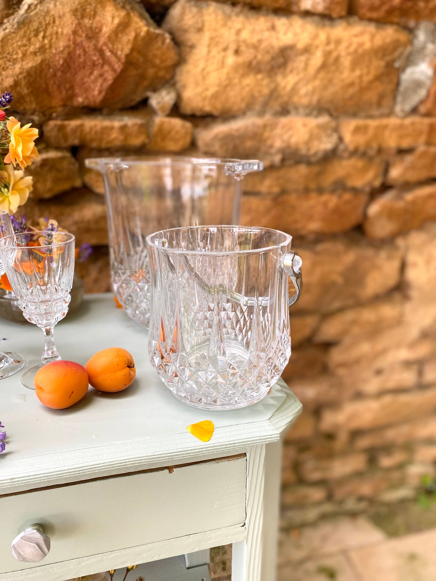 Ensemble de seaux à champagne et à glace en cristal ancien