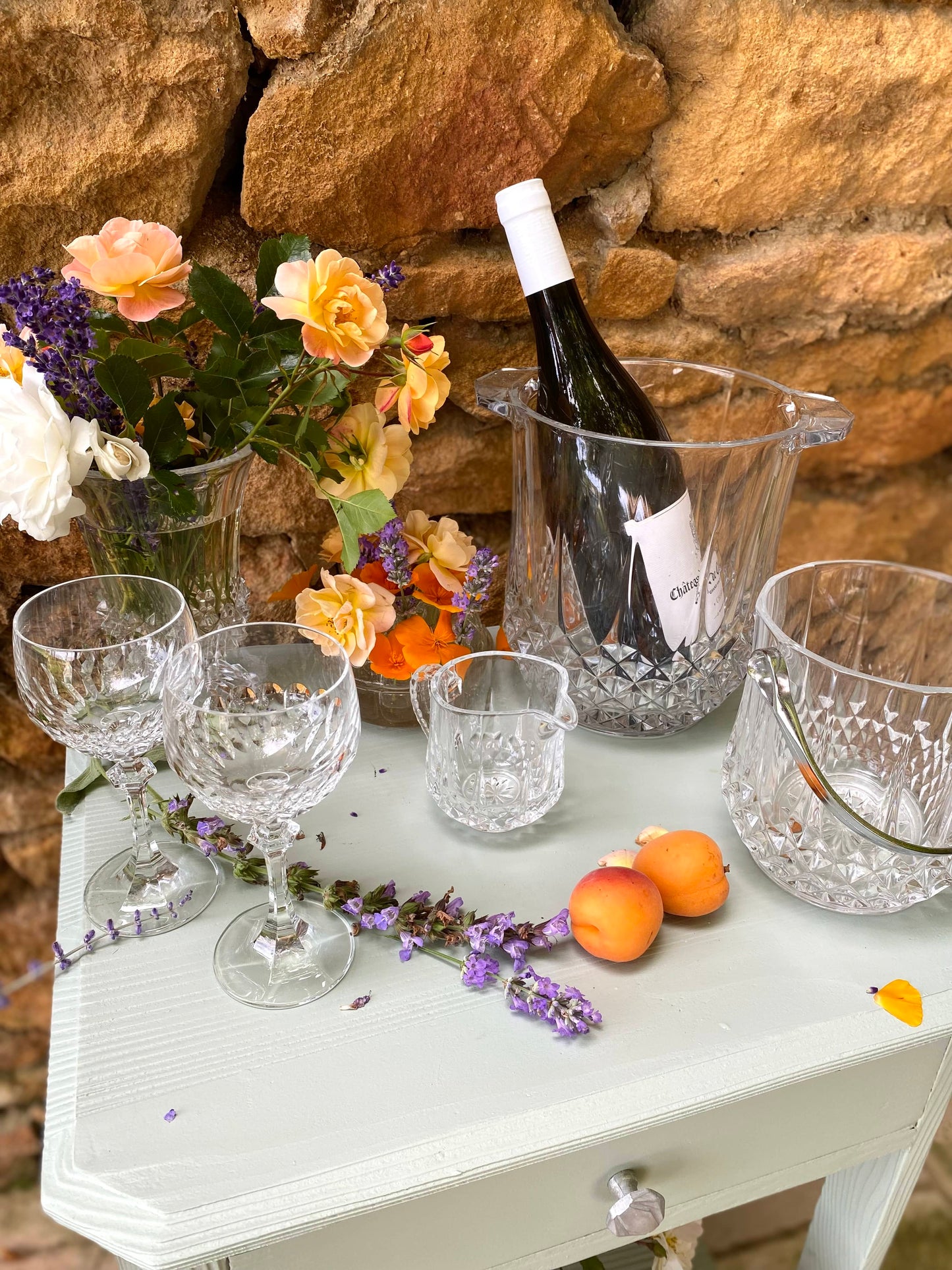 Ensemble de seaux à champagne et à glace en cristal ancien