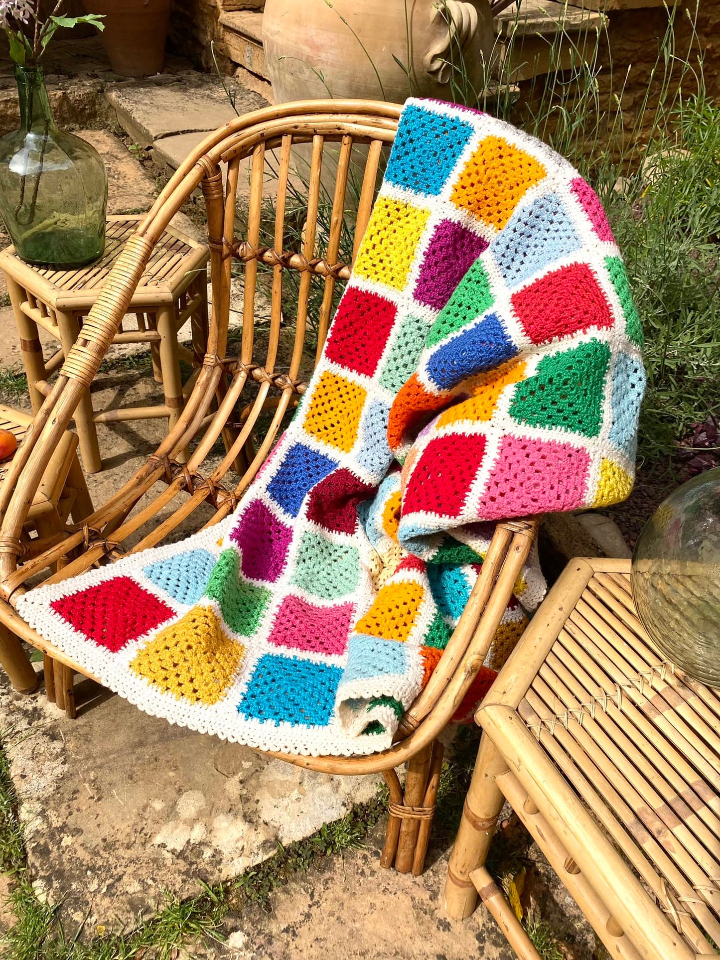 Plaid en crochet en laine vintage Granny square